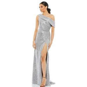 MAC DUGGAL ONE-SHOULDER RUCHED SEQUINED GOWN DRESS SIZE 4